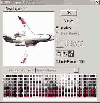 Диалоговое окно GIF89a Export Options